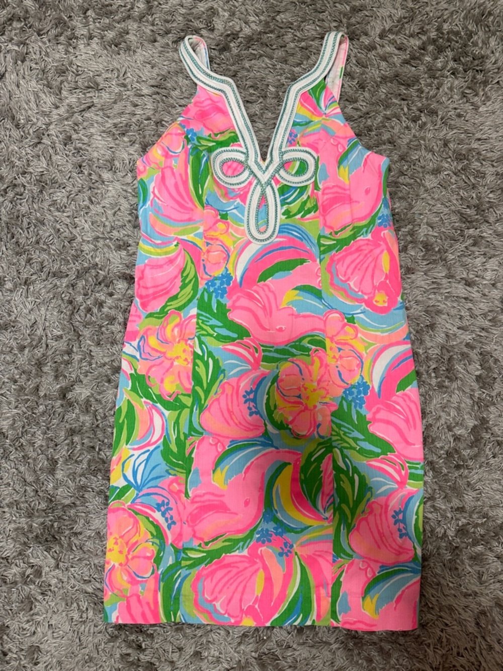 Lilly Pulitzer Pink & Green Floral Dress with Beaded Neckline
